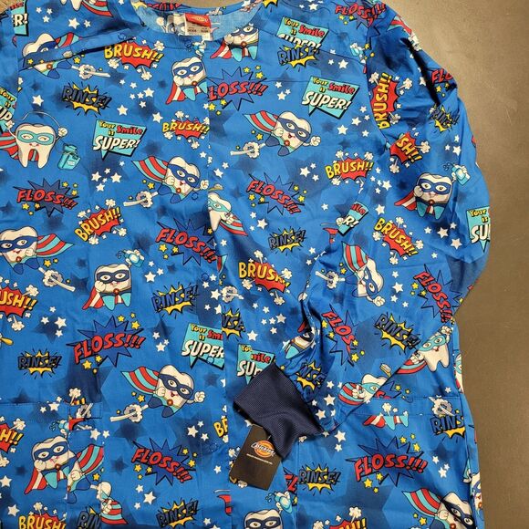 Dickies Tops - Dickies Dentist Dental Assistant Scrubs Jacket Snap Button Long Sleeve 2XL NEW